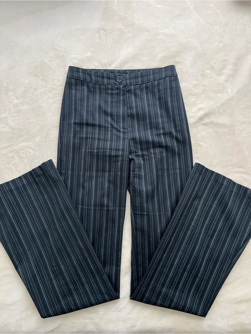 Navy Pinstripe Trousers